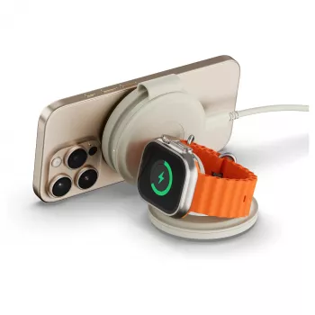 Carregador sem fios Satechi OntheGo 3-em-1 com Qi2, Areia, 15W, ST-QTG31W