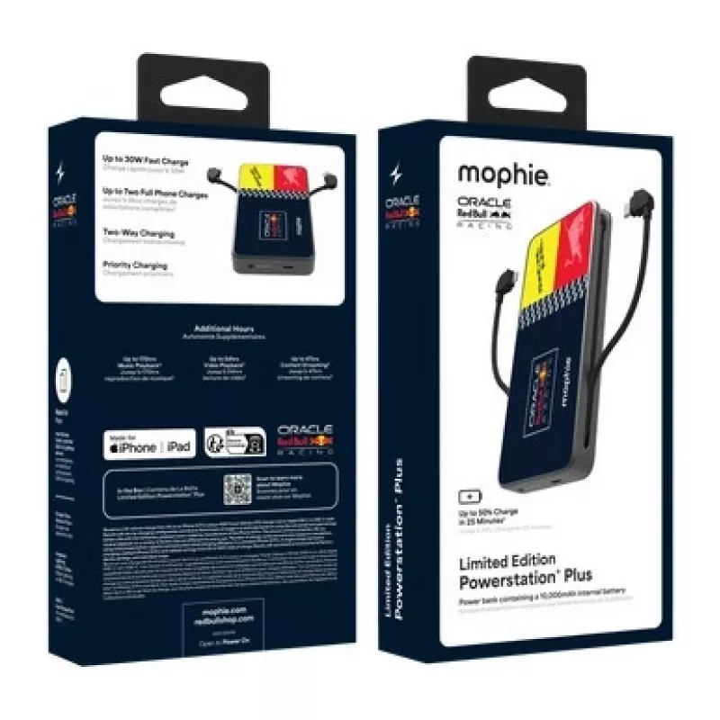 Mophie Powerstation Plus 10K Red Bull Racing 10000 mAh Power Bank com USB-C e Lightning
