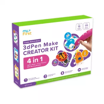 myFirst 3dPen Make Creator Kit - conjunto de caneta de impressão 3D com 3 conjuntos de moldes temáticos, 3 modelos móveis e filamentos PCL (vermelho)