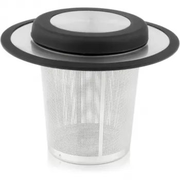 Filtro de chá universal Bredemeijer com tampa empilhável, pequeno 1491 - aço inoxidável, preto, rede fina
