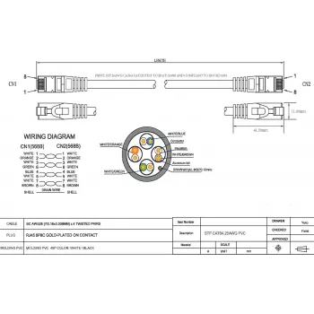 Cabo de rede patch Vision CAT6a STP 1m Preto - Ficha moldada RJ45 com alívio de tensão