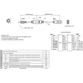 Cabo ativo USB 3.0 VISION 5 m - amplificador inline - fichas niqueladas - 5 Gbit/s - USB A (macho) para USB B (macho) - diâmetro 5,5 mm - 28+24 AWG - preto