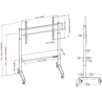 Suporte de chão com rodas motorizado VISION VFM-F15M para ecrãs 40-86 polegadas, VESA até 800x600, ajuste de altura 400 mm, preto