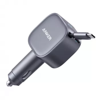 Anker Nano Carregador de Automóvel (75 W, Porta USB-C, Cabo USB-C Retrátil Integrado)