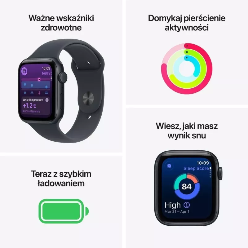 Apple Watch SE 3 GPS 44mm Caixa de alumínio Midnight com bracelete desportiva Midnight M/L
