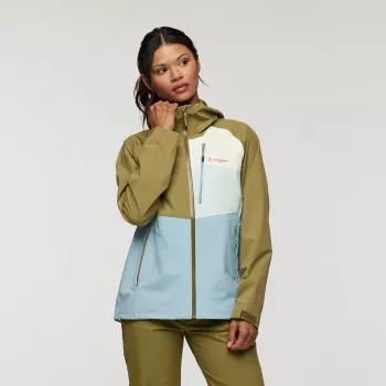Casaco shell com capuz Impermeo 3L Cotopaxi - Moss/Sea Spray (mulher, tamanho S)