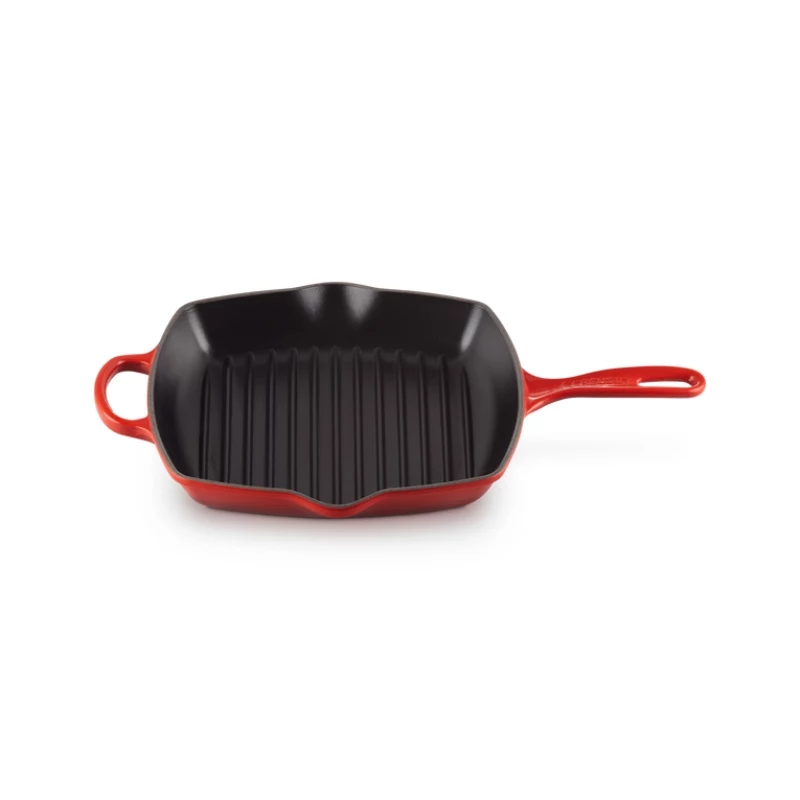 Le Creuset Grelhador em ferro fundido, quadrado, 26 cm, vermelho cereja