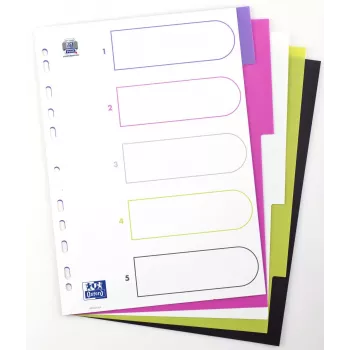 Separadores Oxford myColour A4 formato completo em branco 5 peças cores sortidas