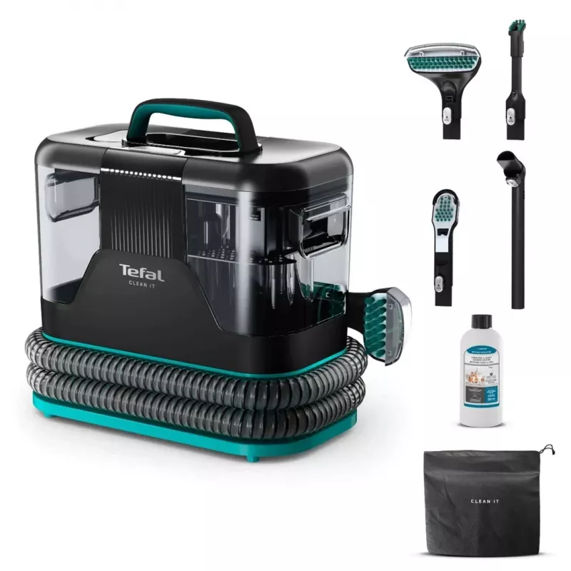 Tefal Clean It IZ5020 Aspirador de lavagem para tapetes e estofos, limpeza de manchas, 750 W, 13.500 Pa de potência de aspiração, depósito de água limpa de 2,3 l e de água suja de 1,5 l, Auto Clean