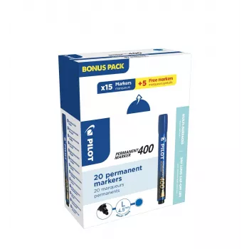 Marcador permanente Pilot 400 azul 1,0-4,0 mm ponta biselada, 20 marcadores (15+5 grátis)