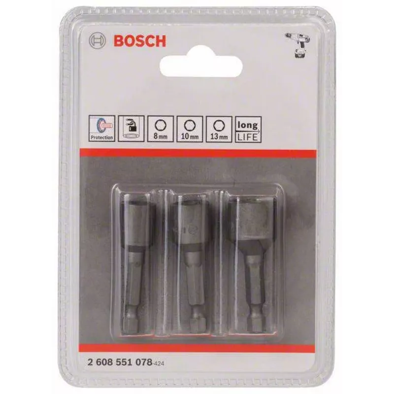 Conjunto de chaves de caixa de impacto Bosch 3 peças 50 mm 8 10 13 mm 2608551078