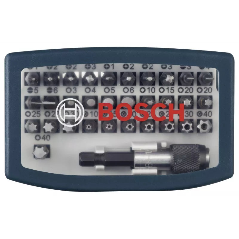 Conjunto de bits de aparafusar Bosch 32 peças Torx, Phillips, Pozidriv, sextavado, fenda, Torq-Set comprimento 25 mm