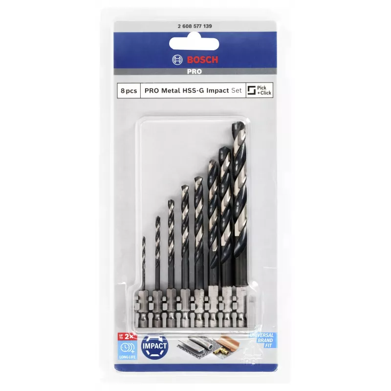 Conjunto de brocas helicoidais HSS Bosch 2608577139 Impact Control 8 peças 2-10 mm