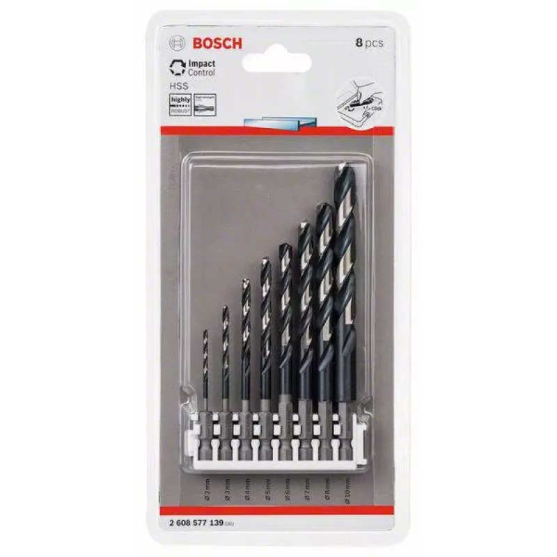 Conjunto de brocas helicoidais HSS Bosch 2608577139 Impact Control 8 peças 2-10 mm