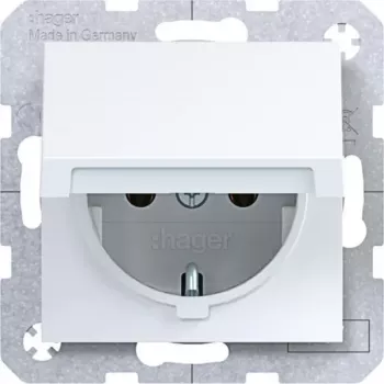 Tomada com contacto de proteção Hager WAS1110WG branco luz brilhante