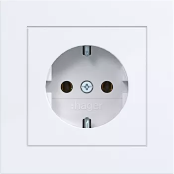 Hager WAS1120WG tomada SCHUKO com tampa basculante, linha de design A.1, branco-luz brilhante, IP44, 16A, 250V, conetores sem parafusos