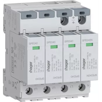 Hager SPE440 para-raios 4P Type 2 TNS/TT Uc 275V In 20kA Imax 40kA