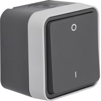 Hager WNC008 Interruptor bipolar de superfície com marcação 0/1, IP55, cinzento