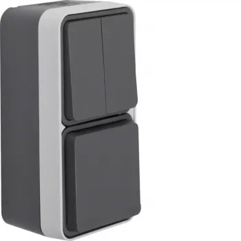 Hager WNC081 interruptor de lustre/tomada SCHUKO de superfície com tampa articulada, vertical, branco polar (RAL 9010)