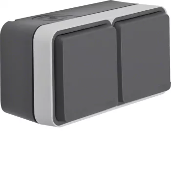 Hager WNC142 Tomada SCHUKO de superfície dupla horizontal com tampa articulada, cinzento