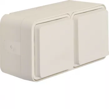 Hager WNC144B Tomada SCHUKO à superfície 2 módulos horizontal IP55 com tampa basculante, branco polar