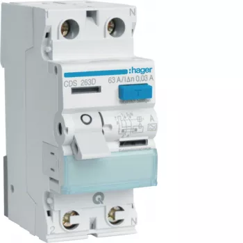 Hager CDS263D interruptor diferencial 2 polos 63A 30mA tipo A 6kA QuickConnect