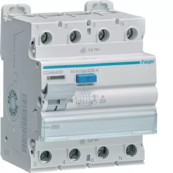 HAGER CDA640D interruptor diferencial 4P 10kA 40A 30mA tipo A