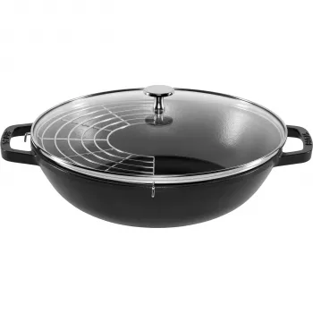 STAUB Wok 30 cm com Tampa Preto, Ferro Fundido