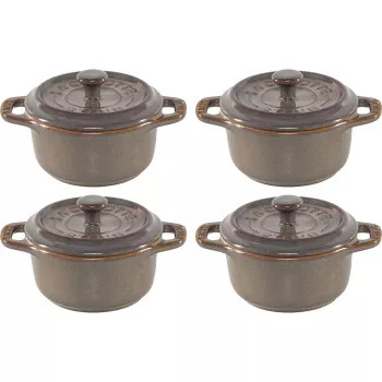 Staub Conjunto Mini Cocotte 4 peças Cerâmica Redonda Cinzento Antigo 10 cm