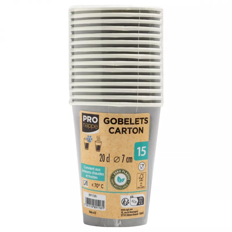 PROnappe 15 Copos de cartão 200 ml, cinzento (89118I)