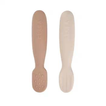 Conjunto de 2 primeiras colheres e mordedores de silicone Beaba Praline/Clay