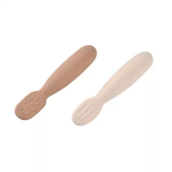Conjunto de 2 primeiras colheres e mordedores de silicone Beaba Praline/Clay