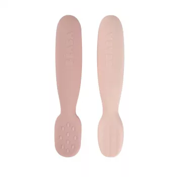 Conjunto de 2 primeiras colheres e mordedores de silicone Beaba Cotton Candy/Sorbet