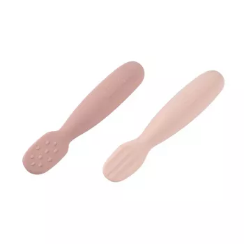Conjunto de 2 primeiras colheres e mordedores de silicone Beaba Cotton Candy/Sorbet