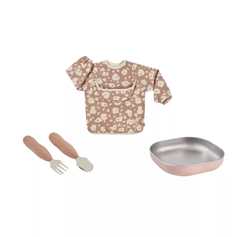 Conjunto de oferta 3 em 1 Beaba First Meals (prato, conjunto de talheres, babete) Savannah Bloom