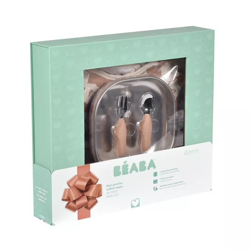 Conjunto de oferta 3 em 1 Beaba First Meals (prato, conjunto de talheres, babete) Savannah Bloom