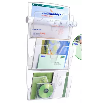 CEP Office Solution Porta-prospectos de parede transparente DIN A4 3 compartimentos