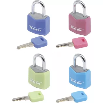 Cadeado de chave de alumínio maciço Master Lock 9120EURQCOLNOP 20 mm pack de 4 cores sortidas azul verde rosa violeta