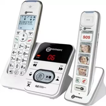 Geemarc PACK Mobility 295 Telefone sem fios para seniores com atendedor de chamadas, teclas de marcação fotográfica, ecrã retroiluminado, branco
