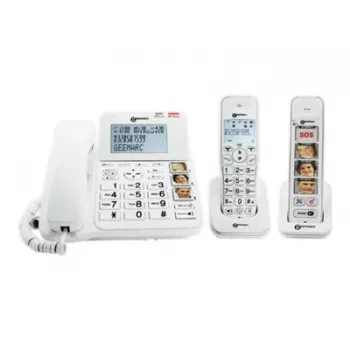 Geemarc Pack SENIOR 295 Telefone com fio e sem fios para seniores com atendedor de chamadas, teclas fotográficas, telefone sem fios com ecrã iluminado, branco