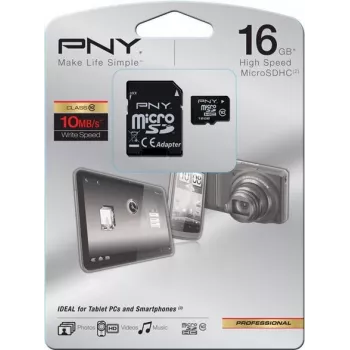 PNY Technologies HP Cartão microSDHC de alto desempenho 16 GB Classe 10 U1 com adaptador SD