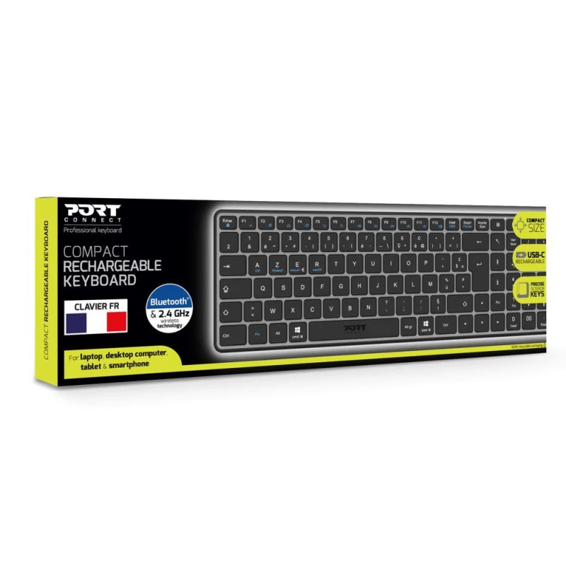 PORT Designs FR - teclado Compact Pro recarregável Bluetooth AZERTY preto
