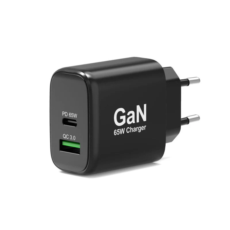 PORT Designs Carregador GaN 4-em-1 65W com 2 portas USB-C/A Preto