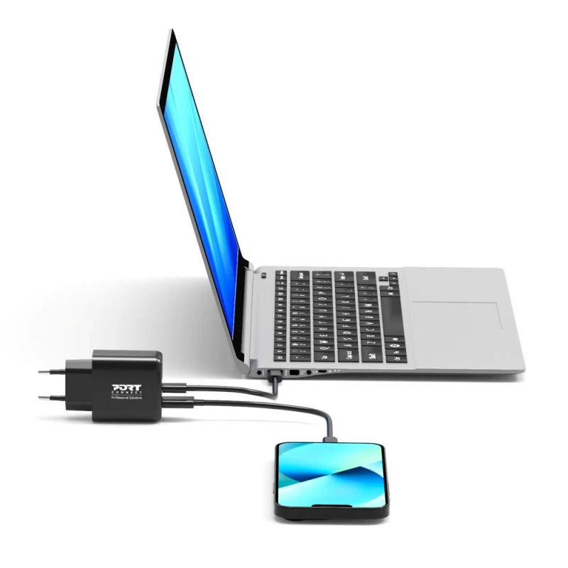 PORT Designs Carregador GaN 4-em-1 65W com 2 portas USB-C/A Preto