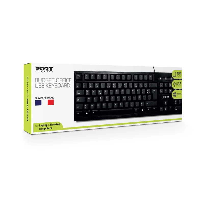 PORT Designs PORT OFFICE Teclado - USB - AZERTY - Layout francês - Preto
