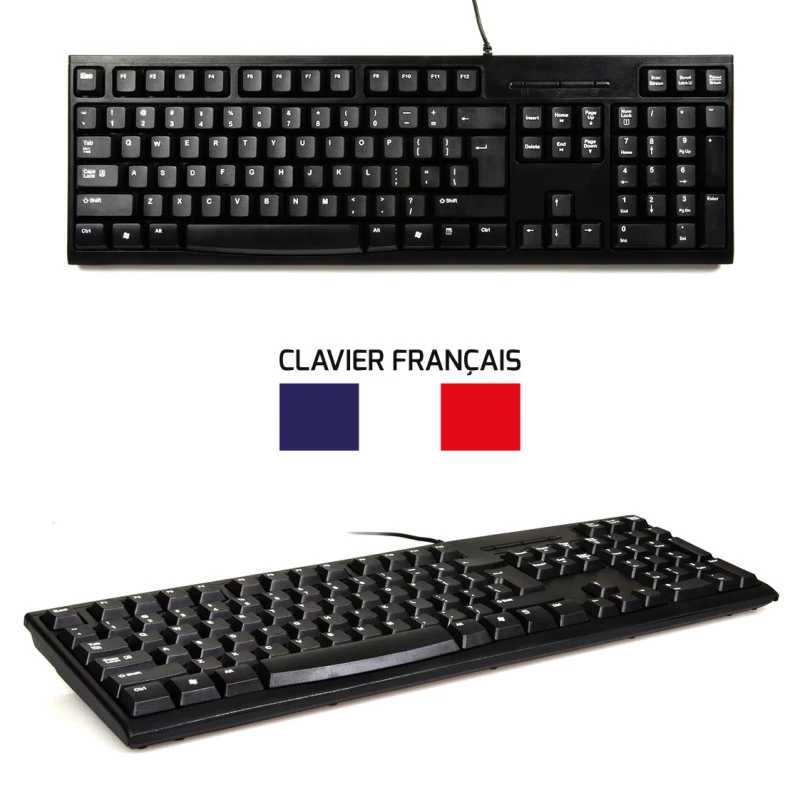 PORT Designs 900900 Conjunto de teclado e rato com fios tamanho completo, layout AZERTY, preto