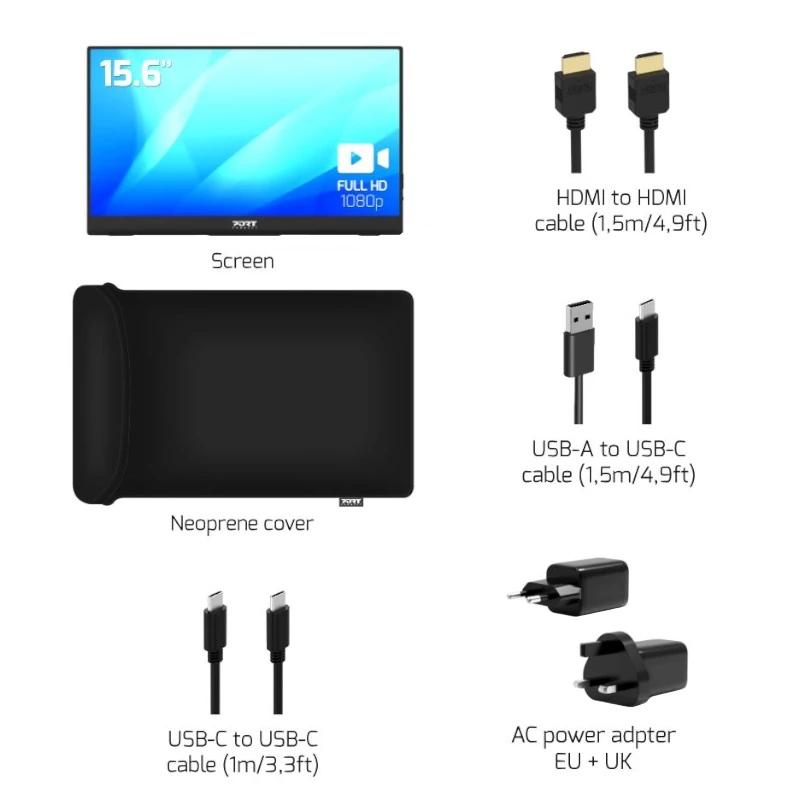PORT Designs PORT Connect Monitor portátil IPS 15,6 polegadas - Full HD 1920x1080 - USB-C e Mini HDMI