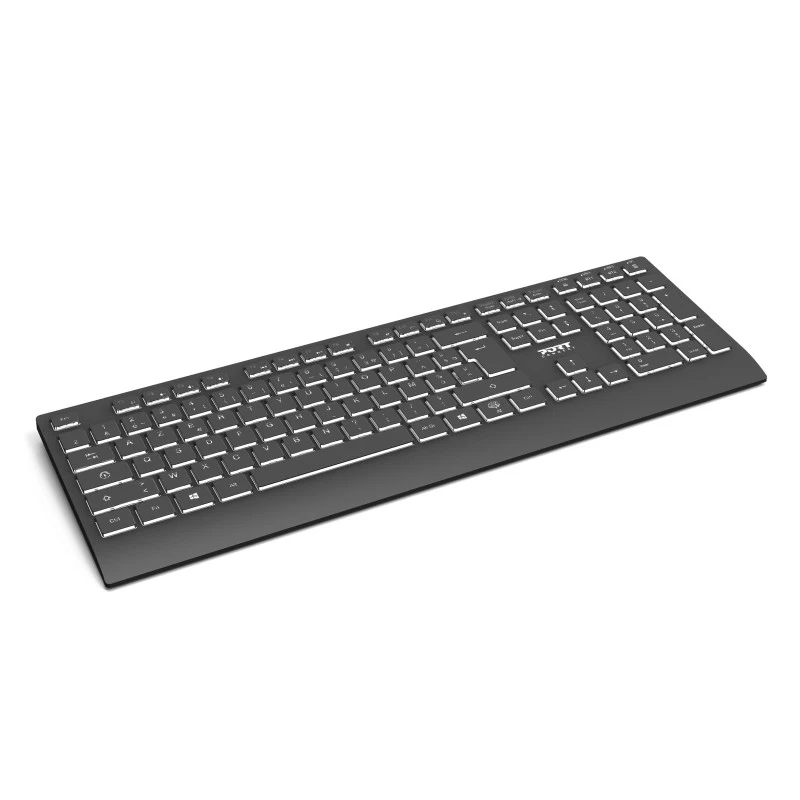PORT Designs Teclado iluminado sem fios recarregável - Layout francês AZERTY - Preto