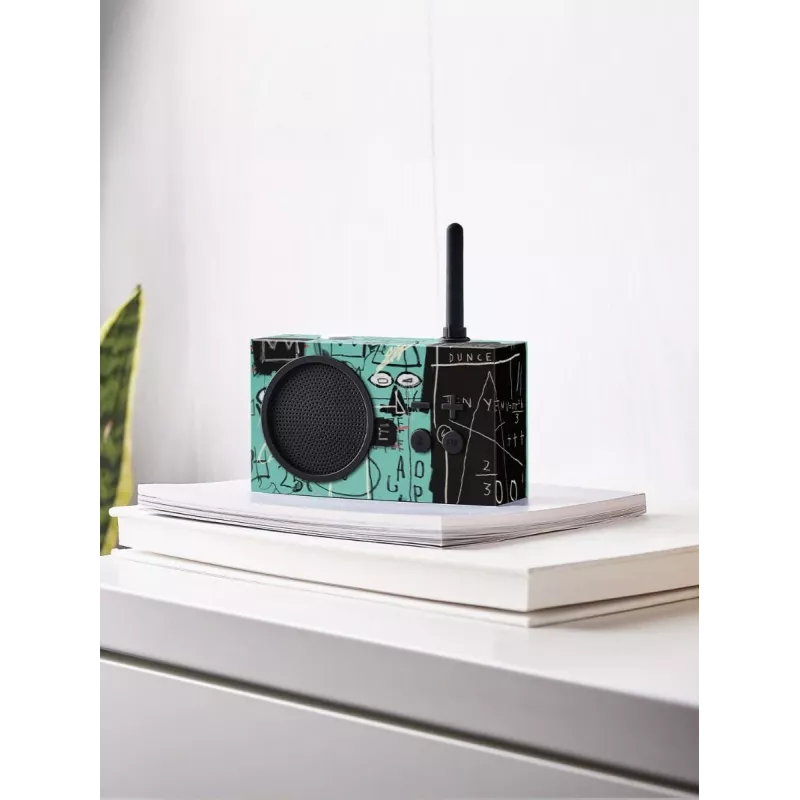 Lexon Tykho 3 X JMB Rádio Bluetooth Rádio FM Portátil com Obra de Arte de Basquiat, Preto