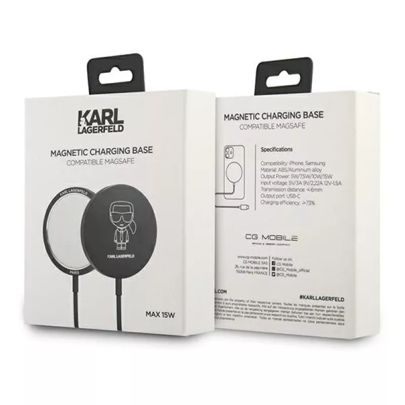 Carregador sem fios compatível com MagSafe Karl Lagerfeld 15W Preto